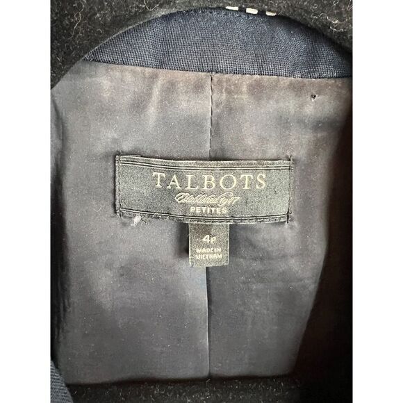 TALBOTS PETITES blue white polka dot collared classic jacket blazer size 4P - Picture 2 of 8